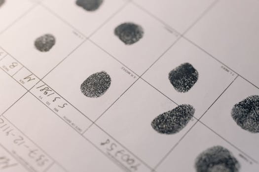 Detailed fingerprints on official document, highlighting identity verification process.