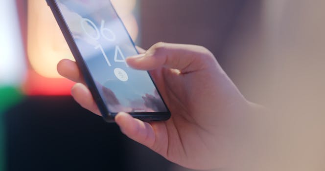 Close-up of a hand holding a smartphone locked with a fingerprint sensor.