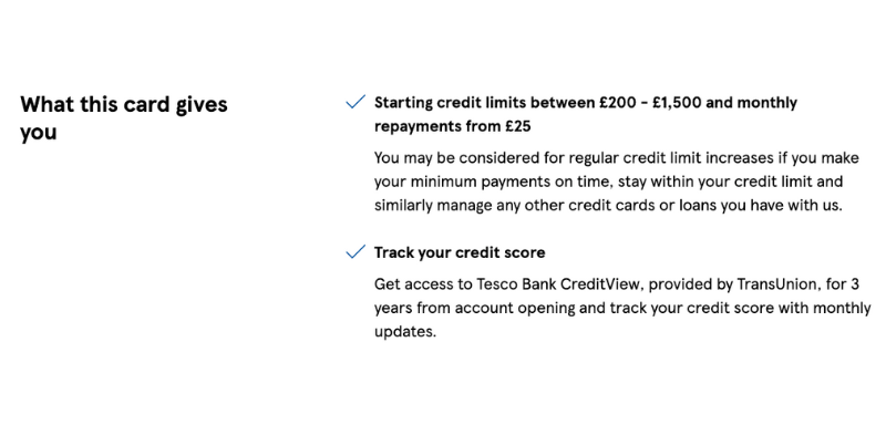 What Tesco Bank Foundation Credit Cart gives you.