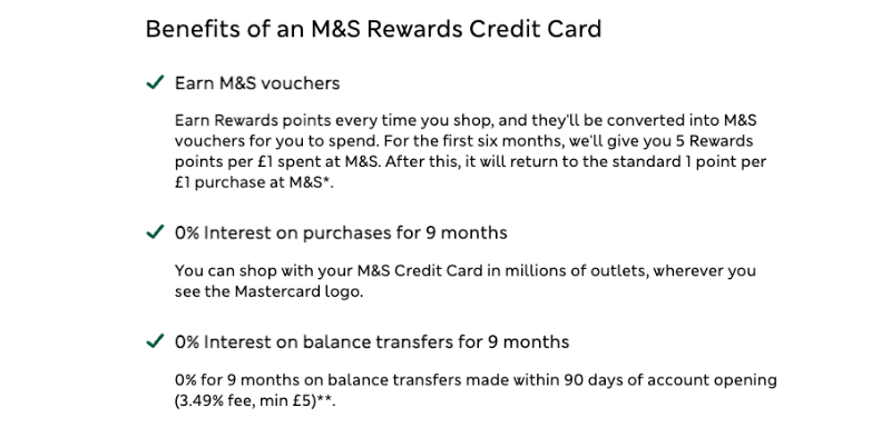 Benefits of an M&S Bank Rewards Credit Card.